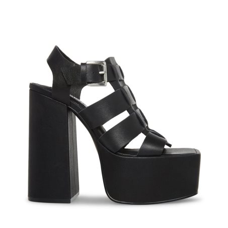 Black Steve Madden Tranquil Leather Women's Platform Sandals | PH 0653ZCN